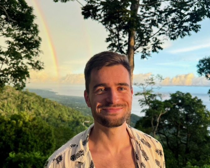 Emeric Kerr on a ridge above the Pacific coast in Costa Rica